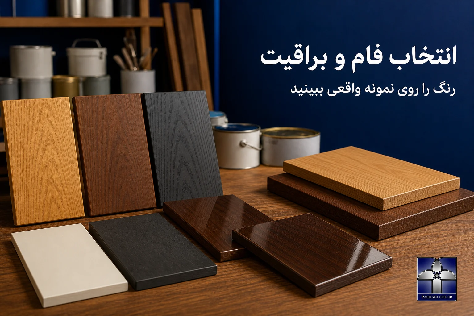 نمونه فام‌های روشن و تیره چوب با بازتاب متفاوت پوشش مات و براق