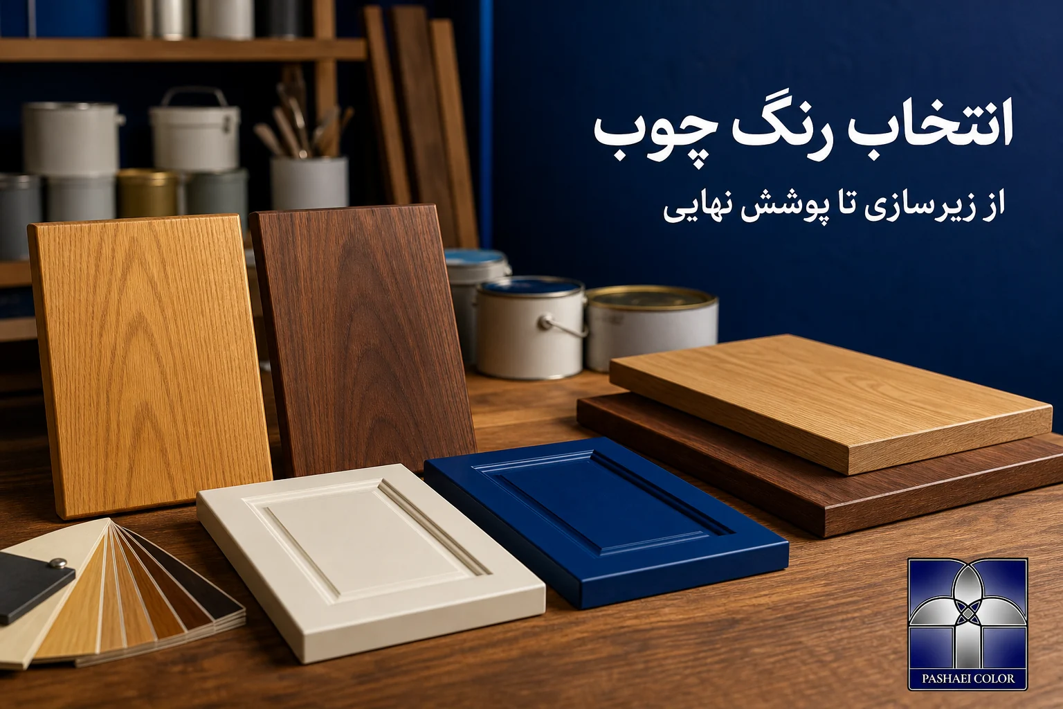 نمونه پوشش شفاف چوب و رنگ پوششی MDF در کنار یکدیگر